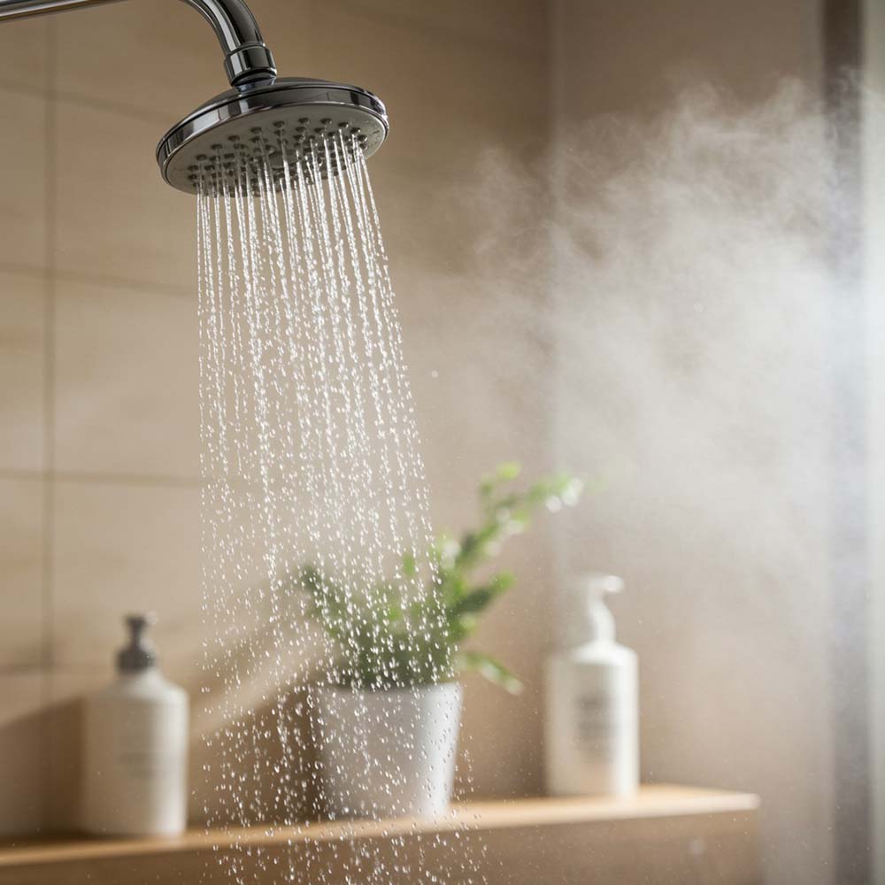 steamy jets of water in the shower